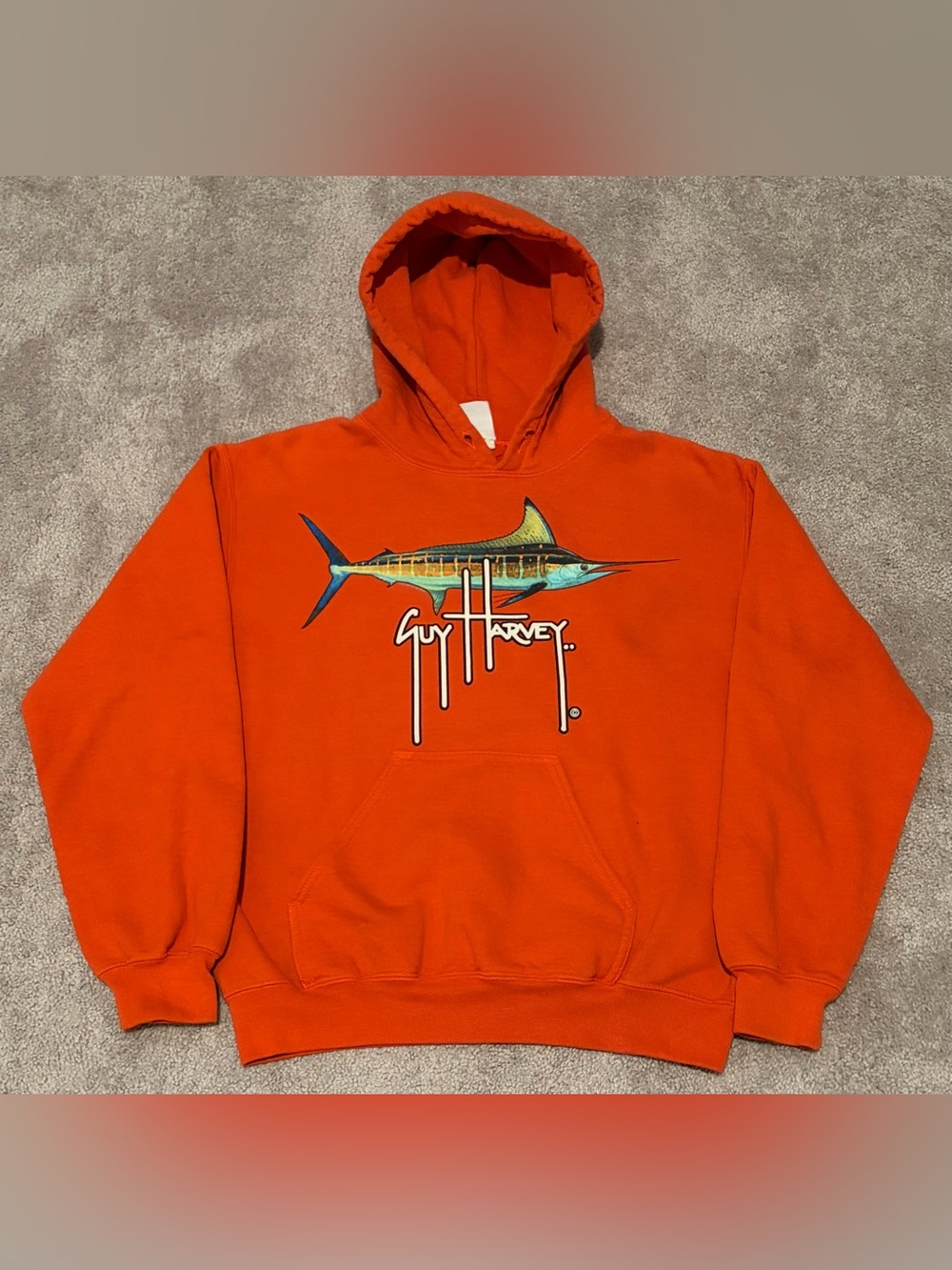 Guy Harvey AFTCO Bluewater Orange Hoodie Men’s Size Small Marlin Graphic